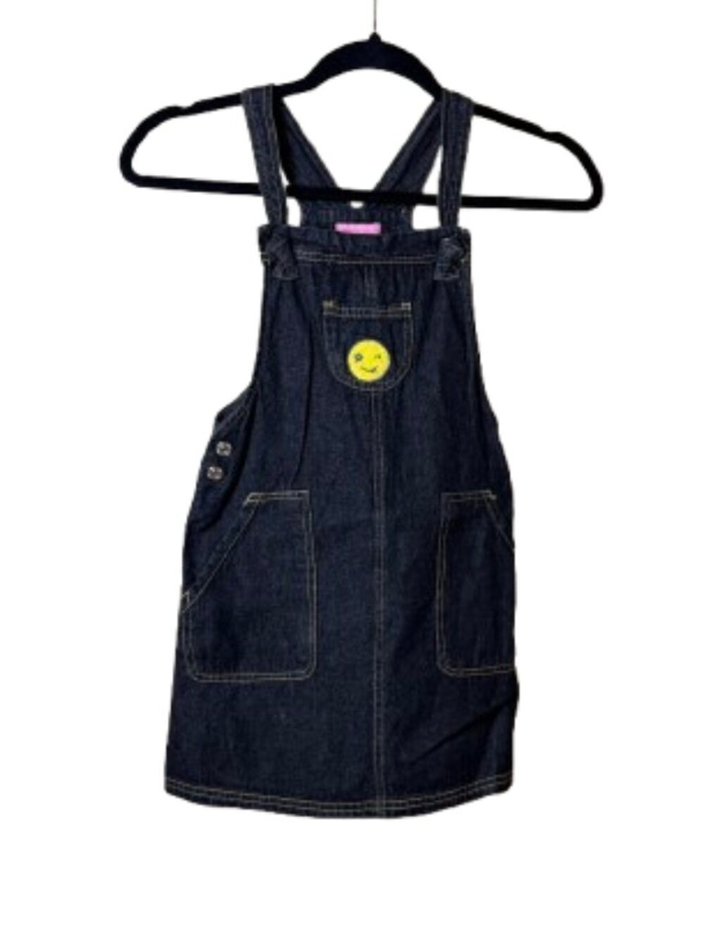Isaac Mizrahi Black Denim Smiley Face Overall Dress Skirt Size 7